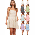 Casual Mini Dress With Shoulder Strap Ruffles And Side Pockets