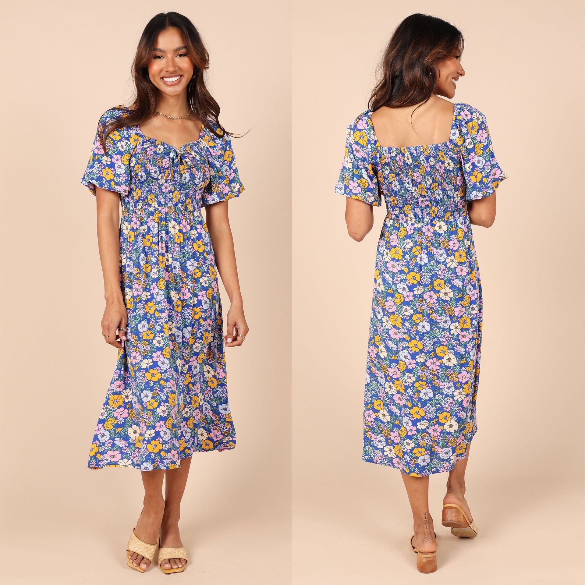 Short-sleeve A-line Dress Rayon Pastoral Resort Style One-piece