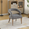 25.79  Wide Modern Barrel Open Back Upholstered Accent Chair With Weathered Solid Wood Legs Dining Chairs For Dining Room, Club, Kitchen And Living Room. Gray Velvet