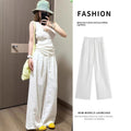 White Cotton-linen Wide-leg Viscose Floor-length Pants