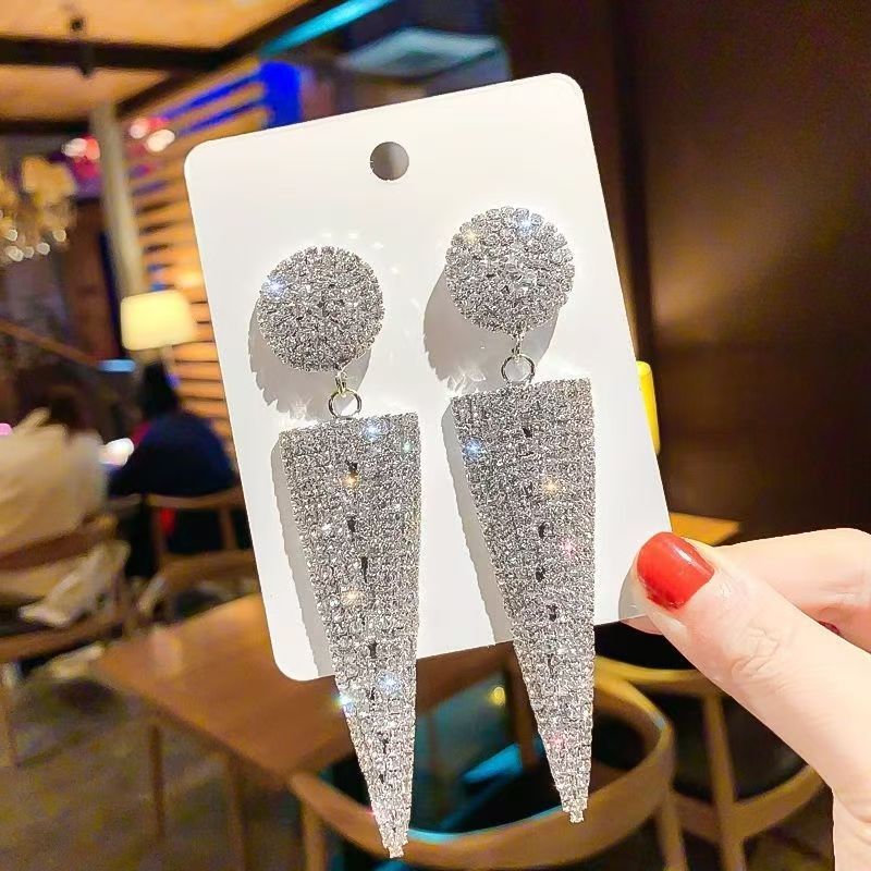New Popular S-Shaped Earrings, European Geometric Full Rhinestone Dangles
