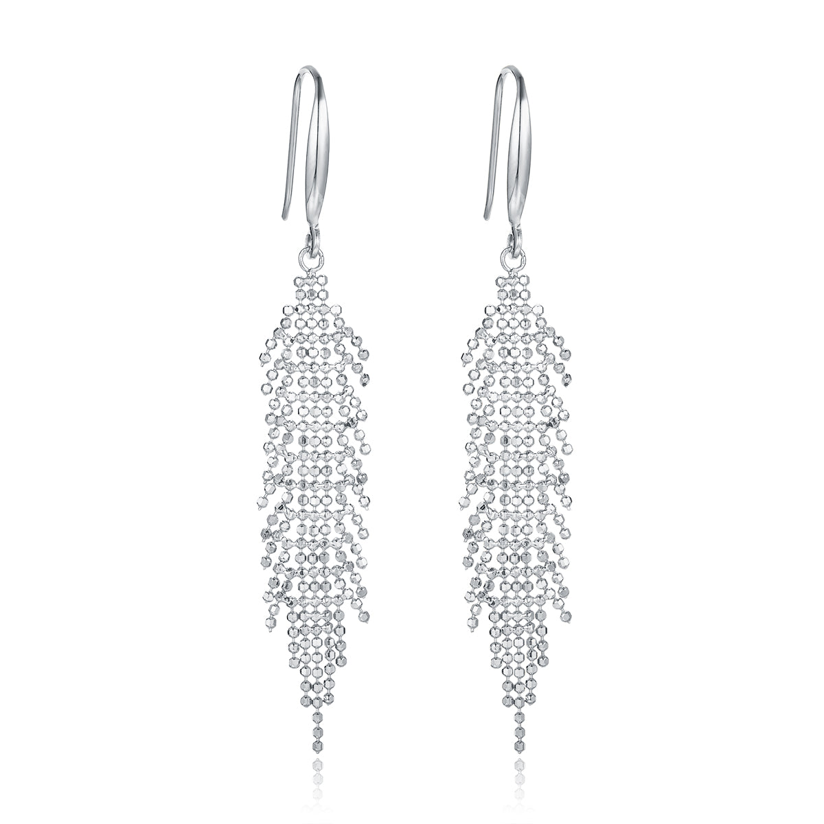 S925 Sterling Silver Tassel Dangle Earrings 59.8mm Long 2g Lightweight Mesh Bead Flowing Design Platinum Gold Rose Gold Plated Gift Box