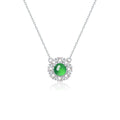 S925 Sterling Silver Necklace 45cm, 6mm Round Green Chrysoprase Pendant, Platinum Plated D Aisy Flower Jewelry For Women With Gift Box