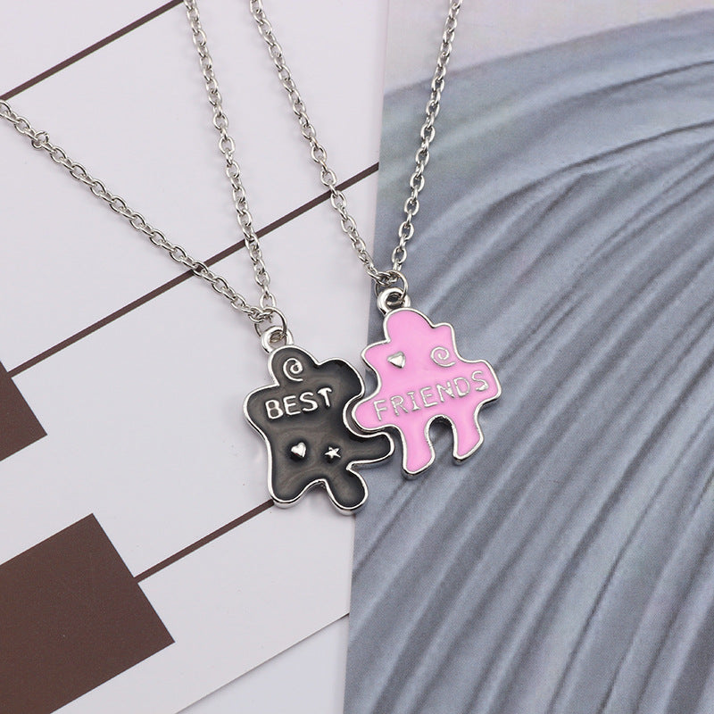 Korean-style Puzzle Alphabet Patchwork Pendant Necklace
