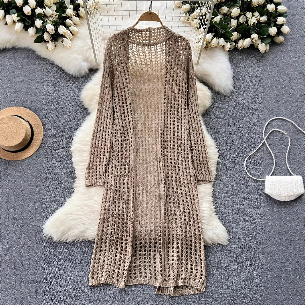 Womens Solid-color Loose-fitting Fashionable Hollow-out Jacket