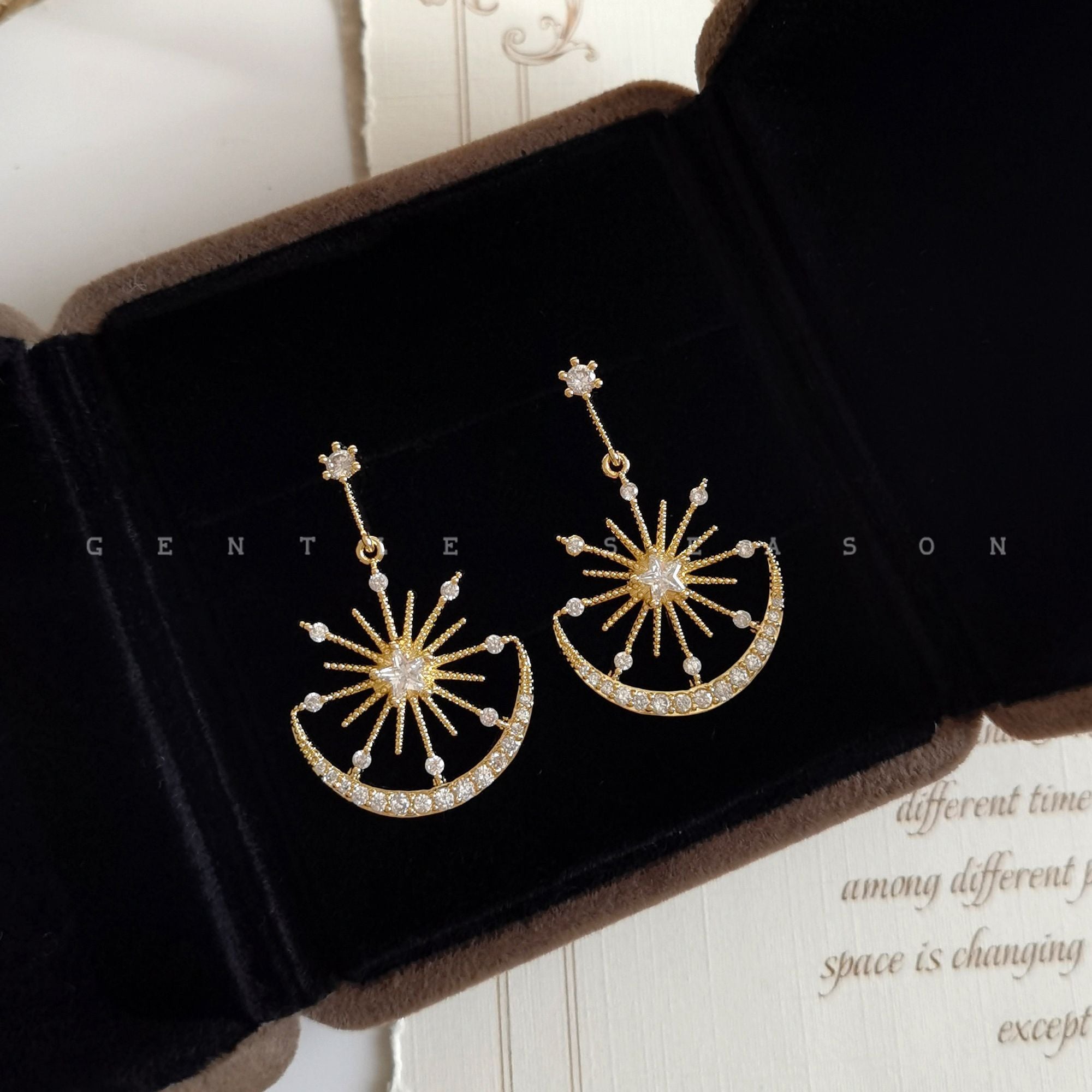 Shimmering Zircon Moon Earrings, Super Fairy Gentle Sweet Star Drop Earrings, Exquisite Elegant Ear Jewelry For Women