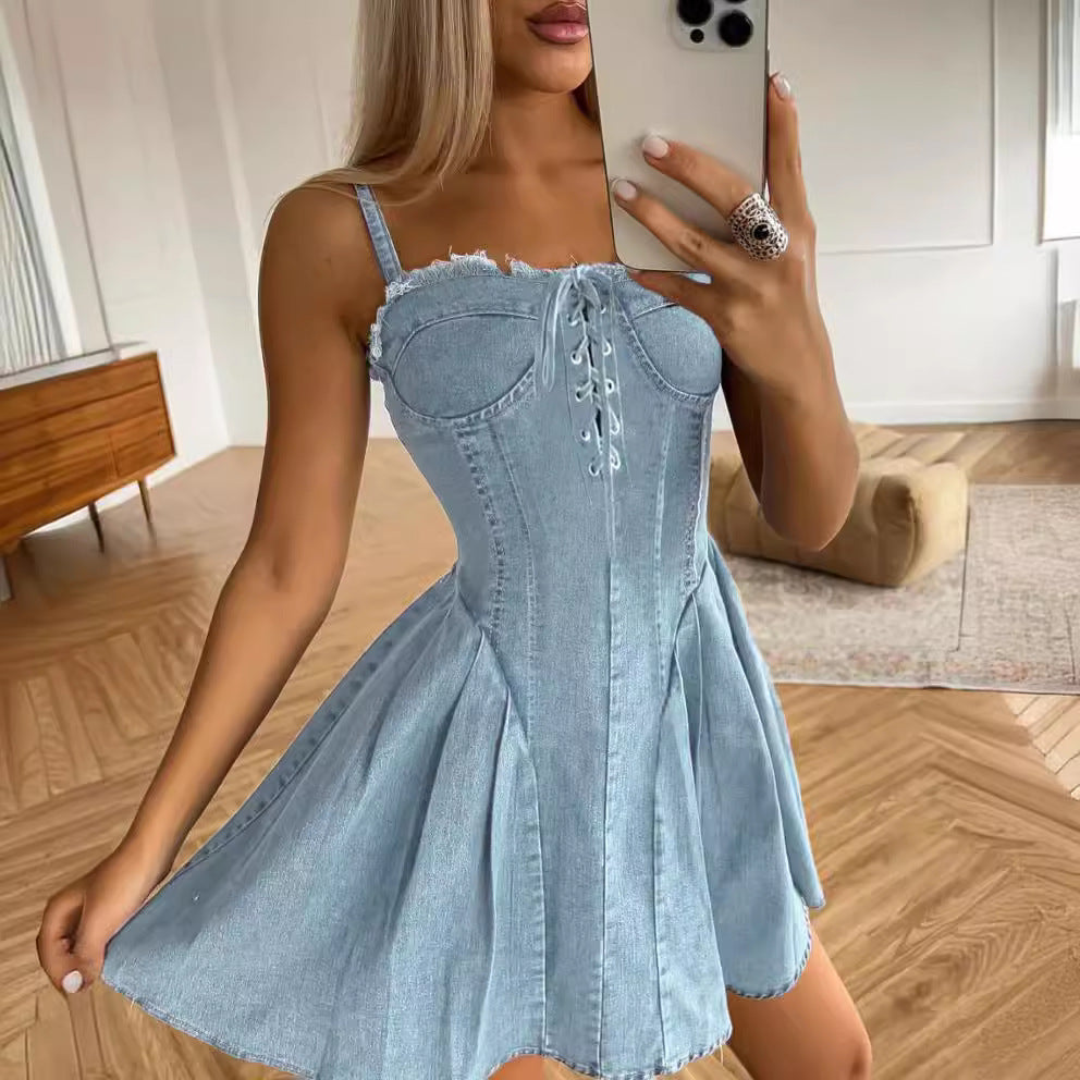 Womens New-style Strap Vest Denim Dress