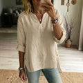 Loose Casual V-neck Three-quarter-sleeve T-shirt For Women