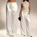 Womens Casual Solid-color Satin Wide-leg Pants