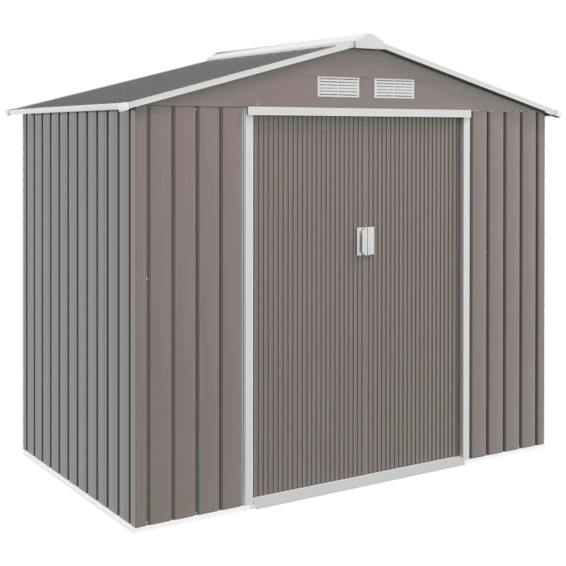 7' X 4' Outdoor Storage Shed, Garden Tool Metal Shed With Foundation Kit, Double Lockable Door, Air Vents And Sloping Roof, For Backyard, Patio, Lawn, Gray