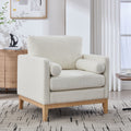 35.4  Wide Modern Farmhouse Performance Accent Chair With Natural Wood Legs, Wood Base Reading Armchair Single Sofa With Two Bolster Pillows For Living Room Offices And Lounge, Ivory Boucle.