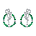 S925 Sterling Silver Bow Hoop Earrings, Round Green Chrysoprase Beaded Dangle Earrings, Platinum Plated 6.4g Elegant Jewelry Gift For Women With Box