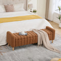 63.4 W Modern Upholstered End Of Bed Bench, Wave Channel Tufted Flip-Top Storage Accent Window Footrest Stool With Armrests & Solid Wood Legs For Bedroom Entryway, Dining Room, Living Room, Caramel
