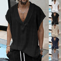 Sleeveless Mens Casual V-neck Loose-fit Jacquard T-shirt