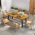 Outdoor Dining Set -Premium Acacia Wood Della Table & Wicker Chairs With Cream Cushion For Comfortable Dining Experience,Suitable For Large Gatherings 1 Table   6 Chairs