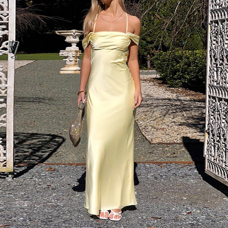 Strapless Satin Off-shoulder Evening Gown Dress