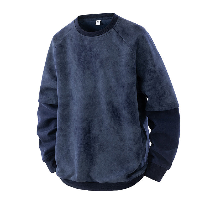 Loose-fitting Crew-neck Pullover With Versatile Long Sleeves