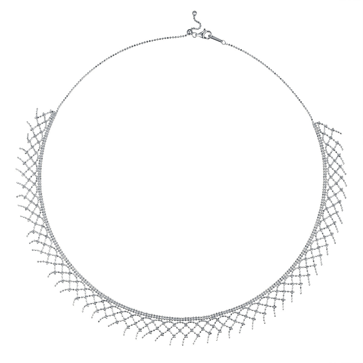 S925 Sterling Silver Mesh Tassel Necklace 45cm Adjustable 4.7g 10.5mm Wide Platinum Plated 3 Colors Gift Box