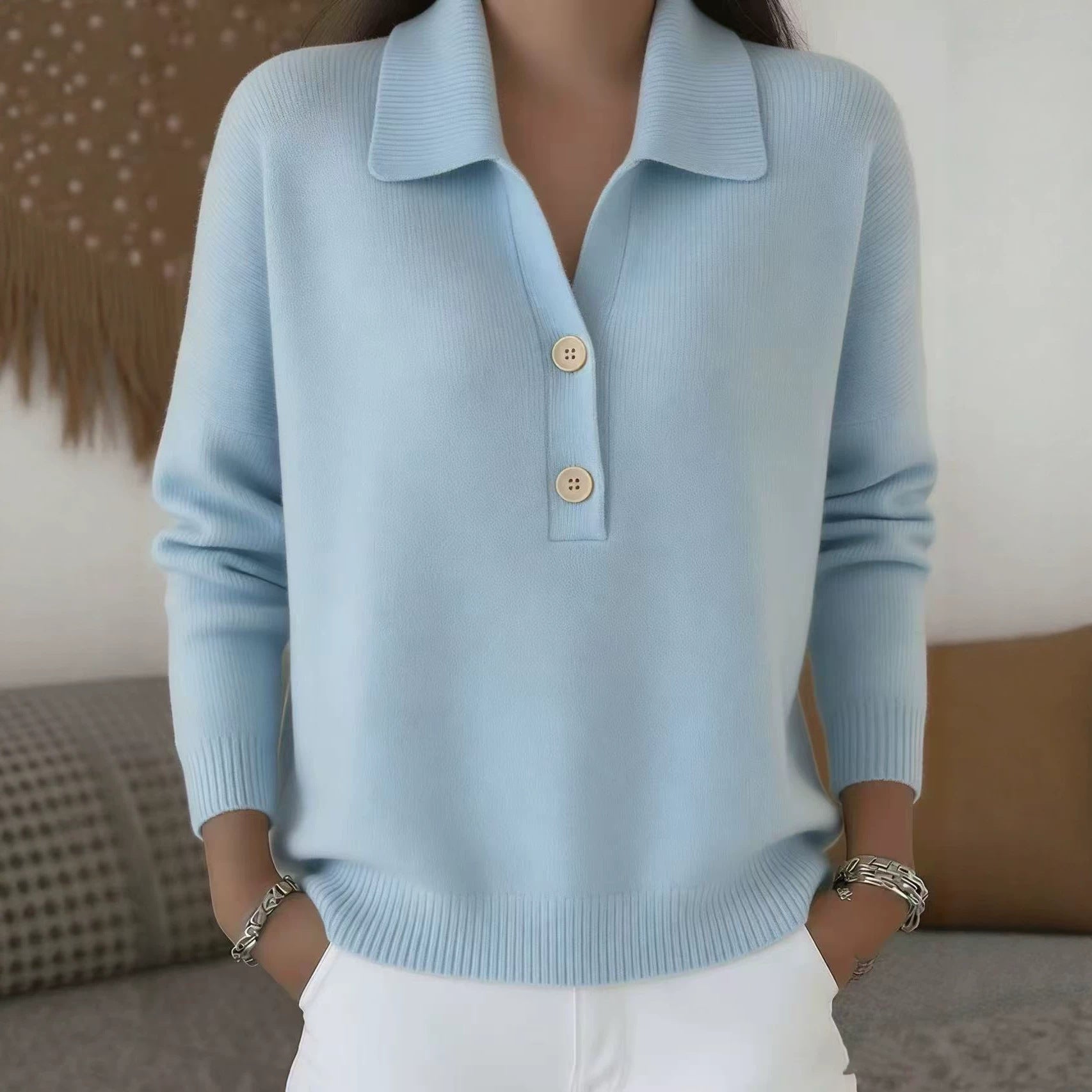 Womens Knitted Polo-neck Half-zip Sweater