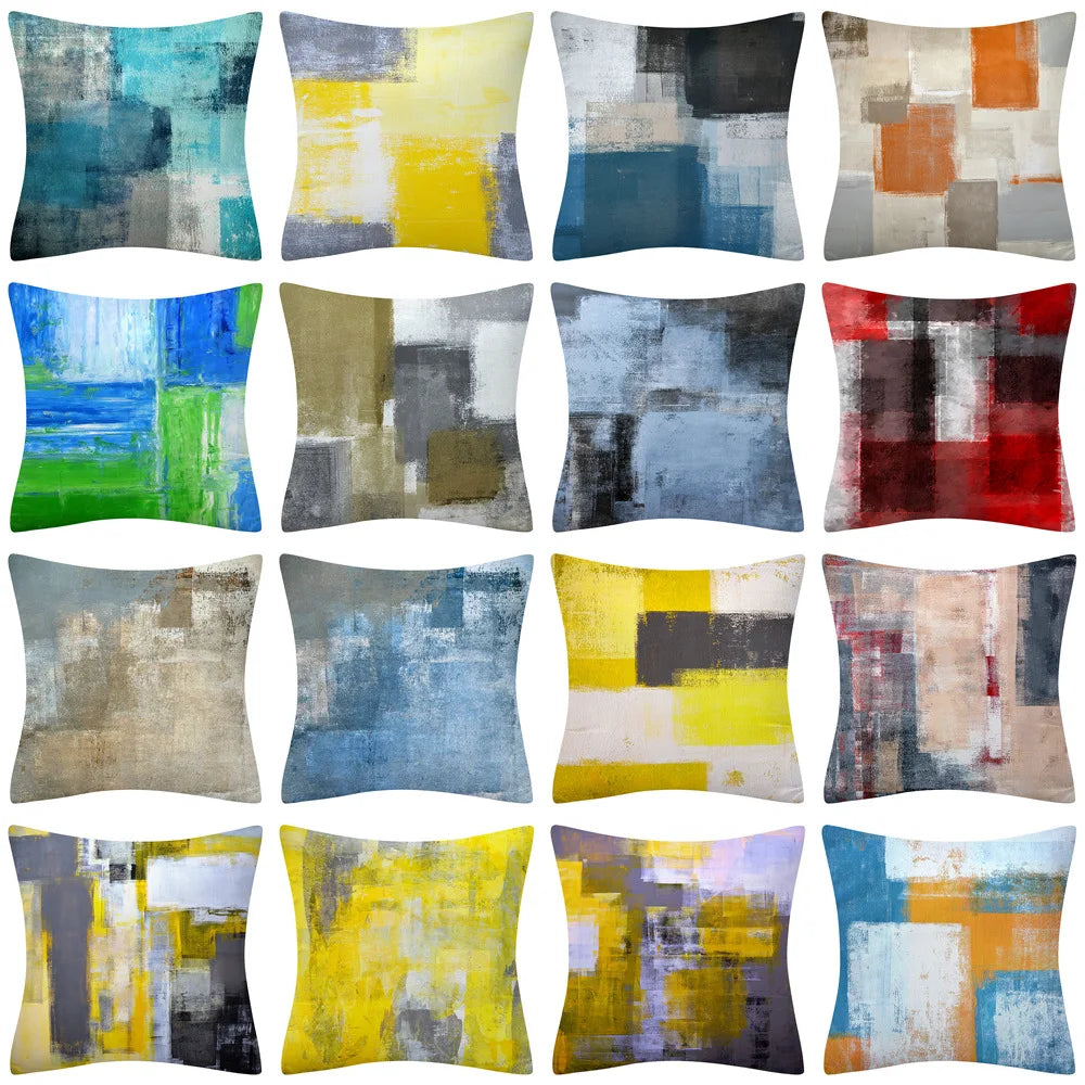 Abstract Oil Painting Geometry Cases Modern Abstract Art Pillows