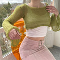 Lantern-sleeve Loose Round-neck Hollow-out Knit Sweater