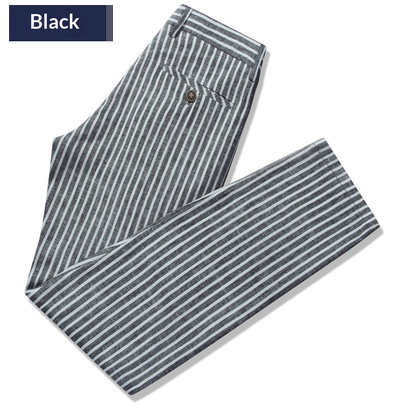 Business Cotton And Linen Striped Pants For Men