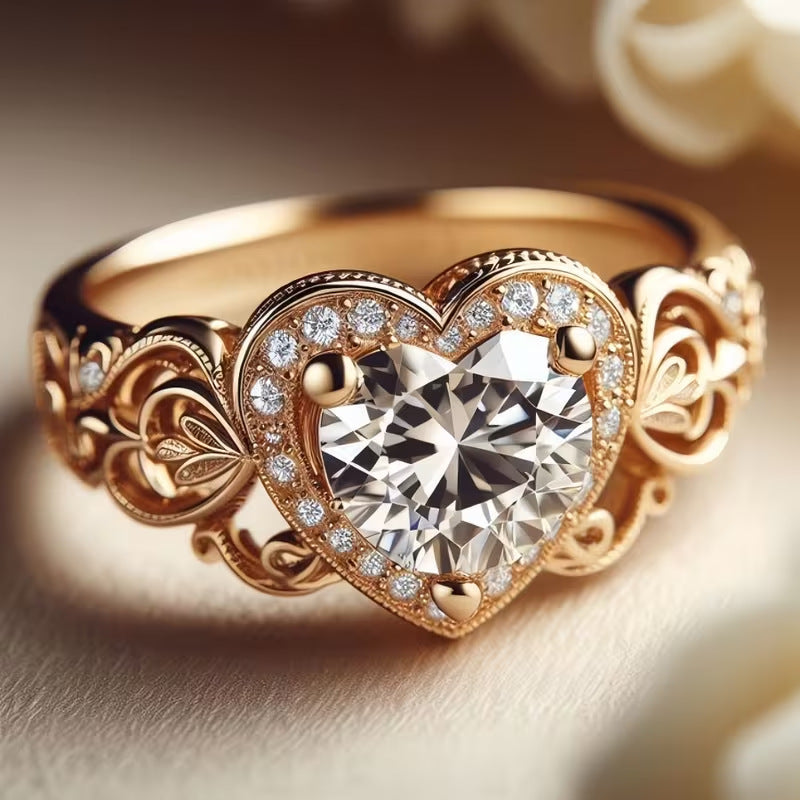 New Heart-shaped Zircon Openwork Ring