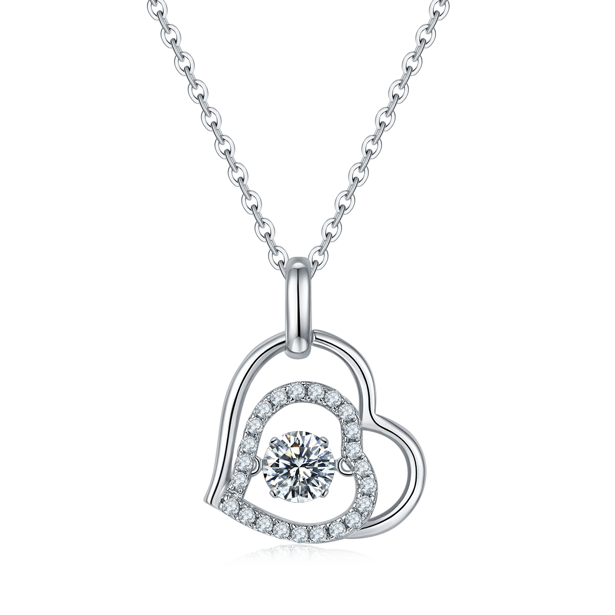 S925 Sterling Silver 0.5ct D Color VVS1 Moissanite Interlocking Heart Necklace 45cm Platinum Plated GRA Certified Gift Box