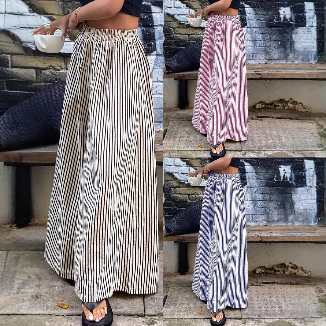 Spring Summer New Casual Versatile Striped Trousers With An Elastic Waist