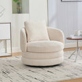 30 W Modern Round 360 Swivel Barrel Accent Chair With Pillow, Chenille Upholstered Comfy Barrel Armchair Single Club Sofa Chair For Living Room,Bedroom, Reading Room, Balcony, Lounge,Beige