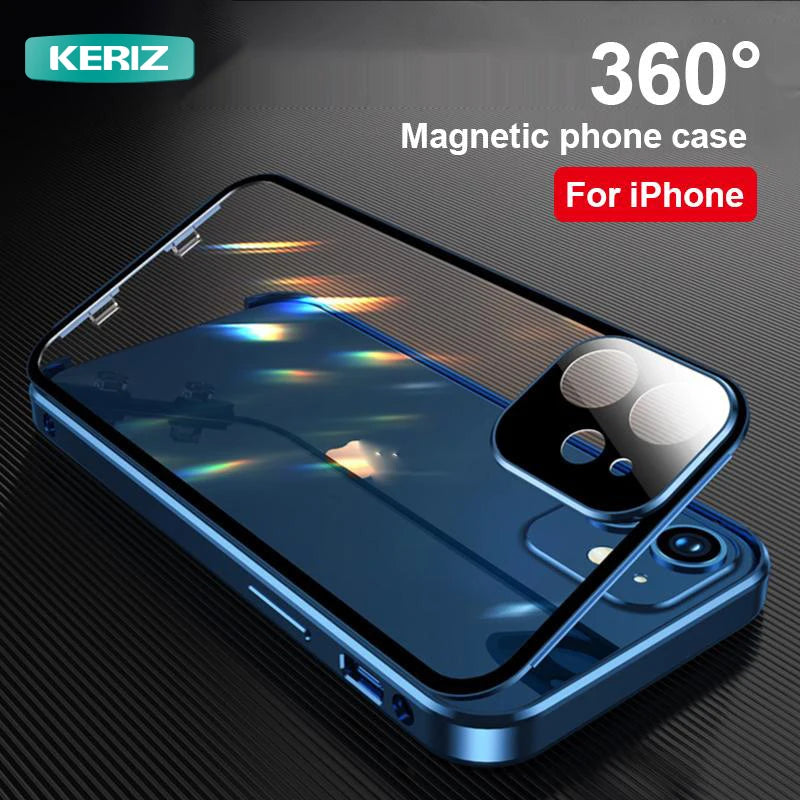 360 Metal Magnetic Phone Case Double Sided Hd Tempered Glass