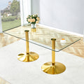 A Glass Tabletop With 71x35.4 Inches And A Modern Minimalist Circular Dining Table With Electroplated Gold Metal Legs. Suitable For Restaurants, Living Rooms.