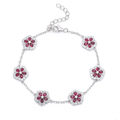 S925 Sterling Silver Red Lab-Grown Gemstone Flower Bracelet 16cm Platinum Plated With D Color VVS1 Moissanite GRA Certified Gift Box