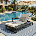 Black Acacia Wood Chaise Lounge With 4-Inch Cream 3-Fold Cushion Set, 4-Position Adjustable Outdoor Patio Lounger With Flat Side Surface, For Poolside-Matching Dark Grey Version Available