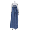 Strapless Blue And White Striped Maxi Dress