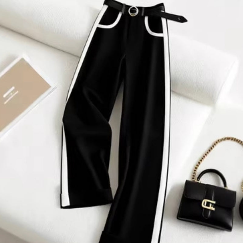 Color-block Straight-leg Casual Womens Suit Pants