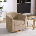 31.1  Wide Upholstered Chenille Swivel Barrel Chair With Solid Wood Base, Comfy Channel Tufted Accent Round Armchair, Single Club Sofa For Living Room Bedroom Reading Nook Corner Apartment, Taupe