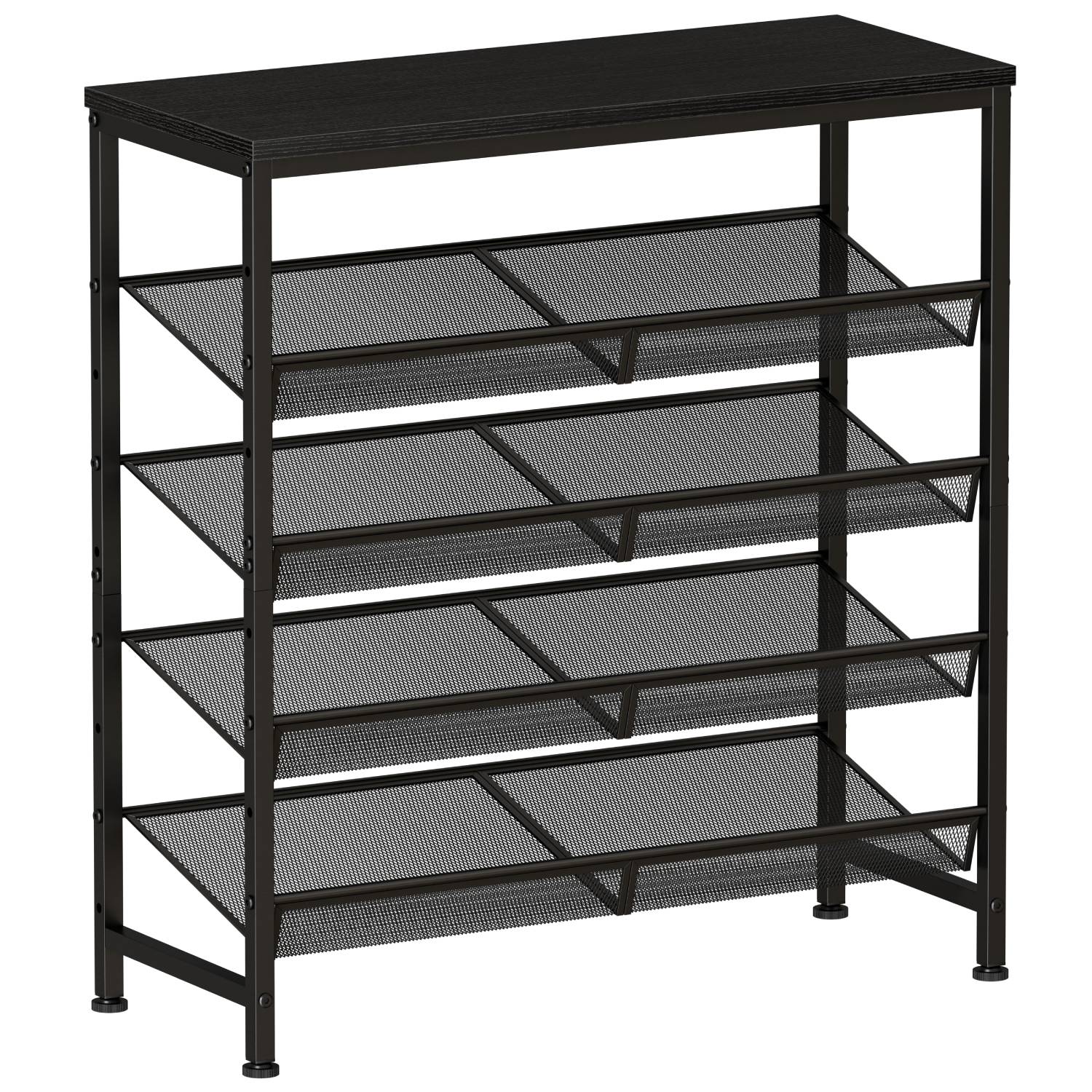 5 Tier Wood Top Shoe Rack, Industrial Storage For Entryway, Small Space Shoe Organizer
