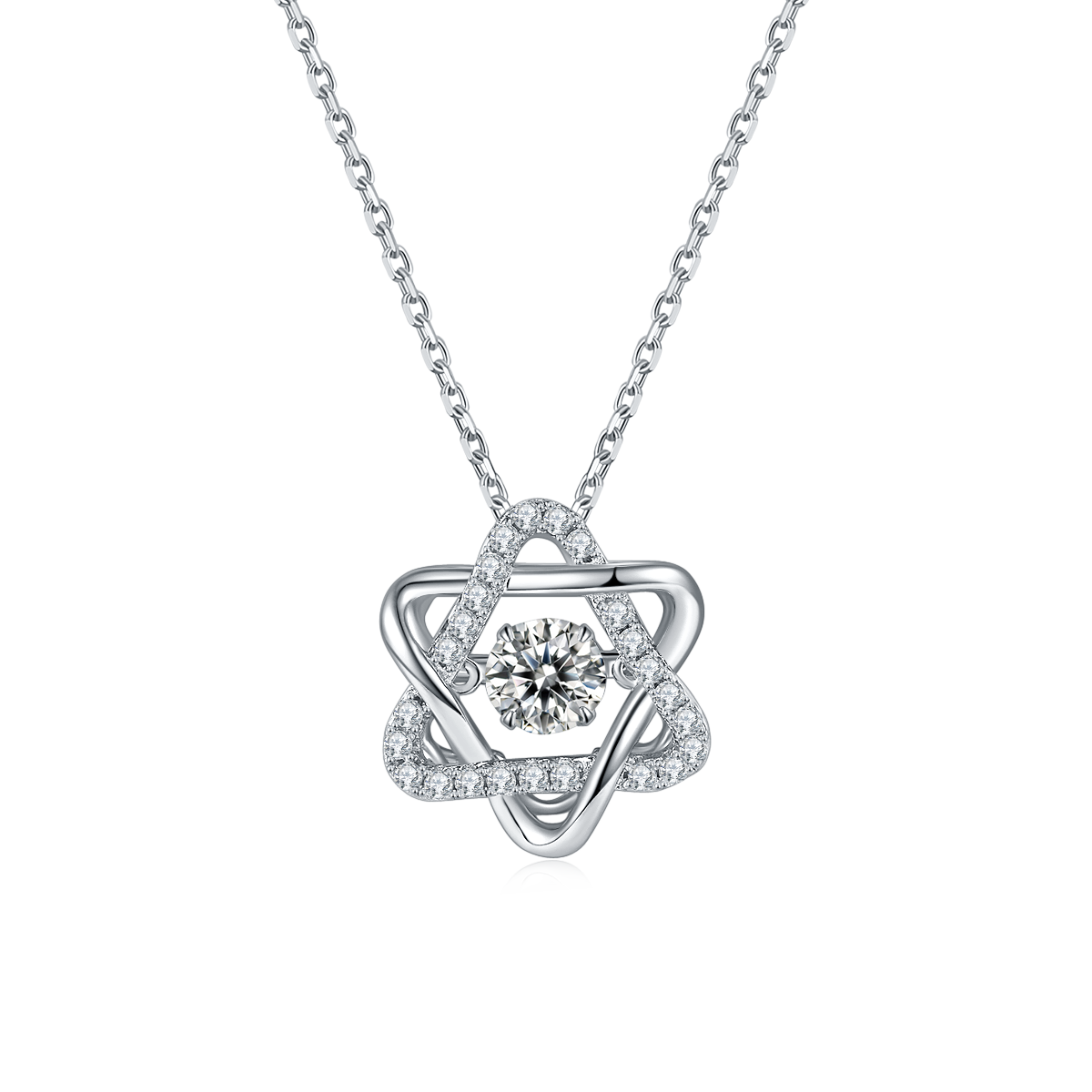 S925 Sterling Silver 0.5ct D Color VVS1 Moissanite Star Of Hexagram Necklace 45cm Platinum Plated GRA Certified Gift Box