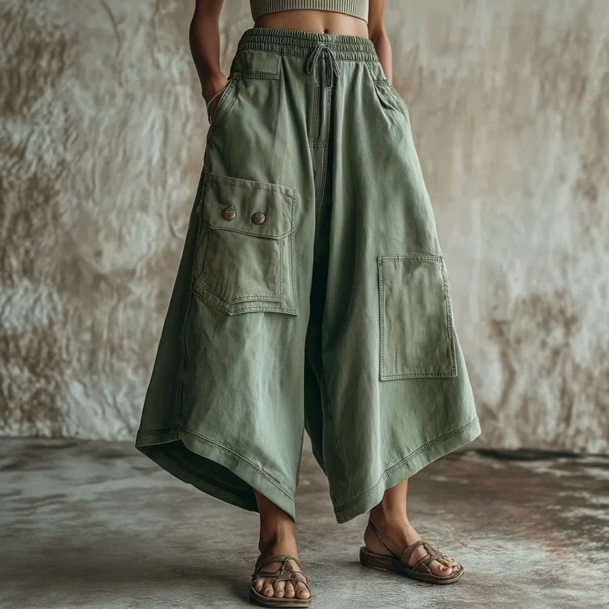Cross-Border Casual Loose-Fit Retro Pants With Drawstring And PocketsAmazon Bestseller