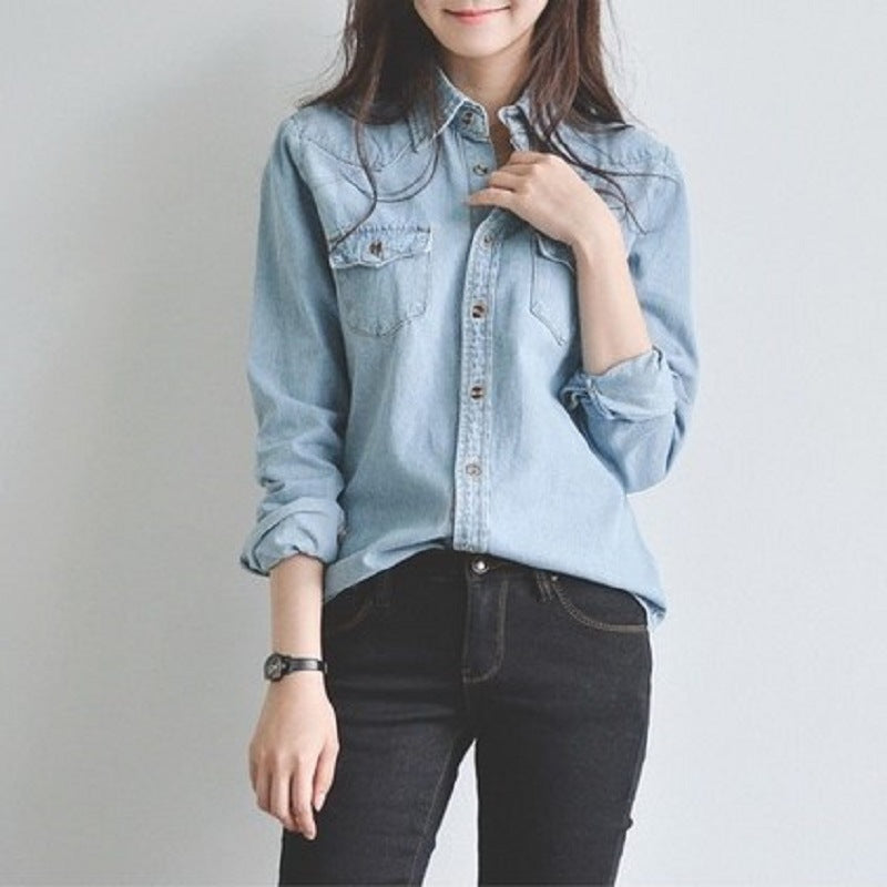 Womens Fashionable Loose-fitting Versatile Denim Shirt