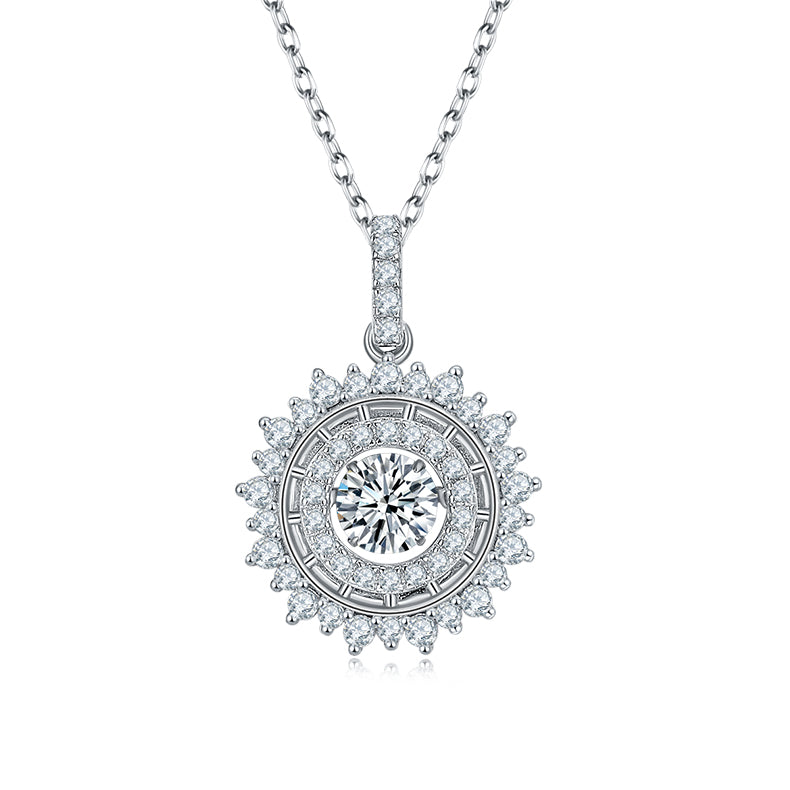 S925 Sterling Silver 0.5ct D Color VVS1 Moissanite Sunburst Halo Necklace 45cm Platinum Plated GRA Certified Gift Box
