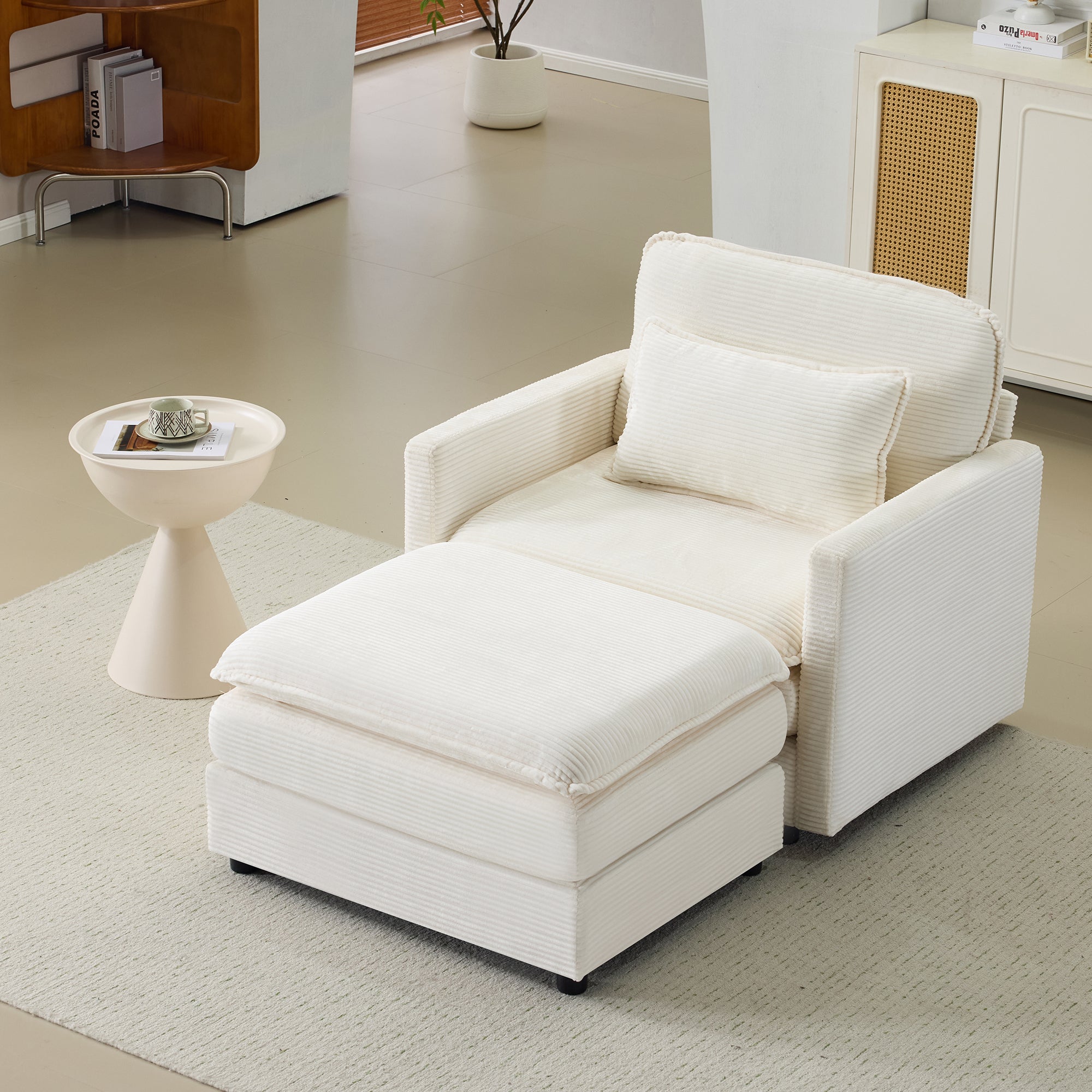 54  Plush Cloud Sofa Modular Single   Ottoman Sofa With 22  Beige Chenille Cushions   1 Throw Pillows - Compact Size For Apartment, Living Room, Bedroom  Beige