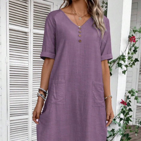Summer V-neck Loose And Comfortable Resort Dress