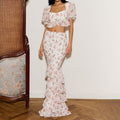 Square Neck Short-sleeved Crop Top And Bodycon Skirt Two-piece Set