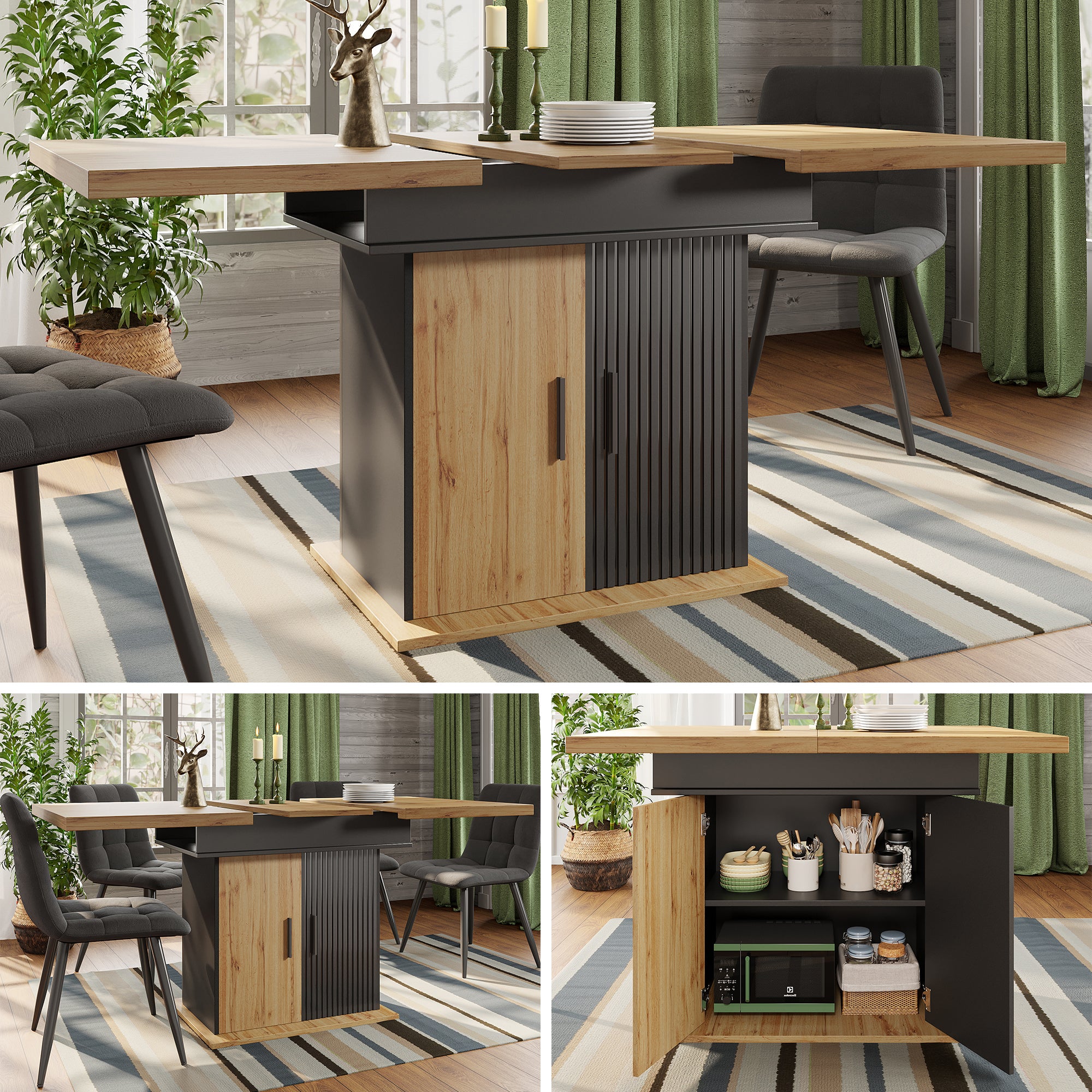 Telescopic Dining Table  110-140x80cm , Foldable Kitchen Table For 4 -6 People, Extendable Dining Table, Space-saving Kitchen Table, For Kitchen And Living Room, Retro-style Dining Table