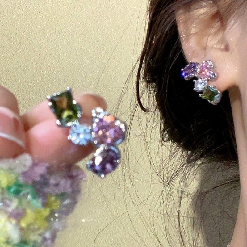 Geometric Paved Colorful Studs, Luxury Trendy Ear Clips For Women, 2026 New Arrival