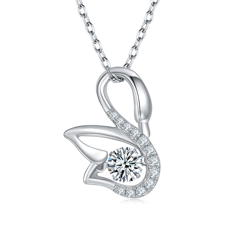 S925 Sterling Silver 0.5ct D Color VVS1 Moissanite Swan Pendant Necklace 45cm Platinum Plated Hypoallergenic GRA Certified Gift Box