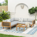 SECTIONAL SEATING GROUP WITH WATERPROOF CUSHIONS - PREMIUM OUTDOOR SOFA SET LIGHT GRAY CUSHION