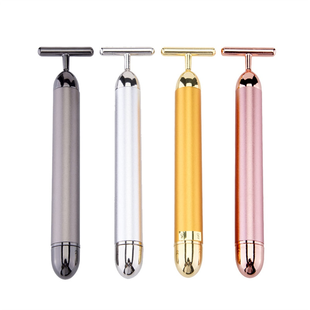 24K Vibrate Beauty Bar Facial Massager Roller Skincare Tightening Gold Stick